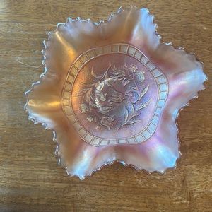 Vintage 1910 Dugan Diamond Marigold Carnival Glass Ruffled Bowl Dish Windflower